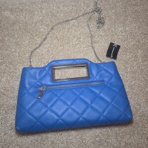 Blue Quilted Handbag with Chain Strap